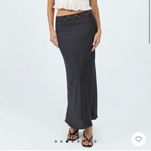 Black satin maxi skirt